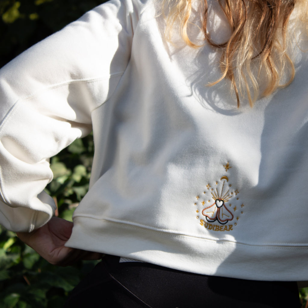 Lunar Eclipse Moth - Vintage Cream Pullover (Handmade and Embroidered In House)